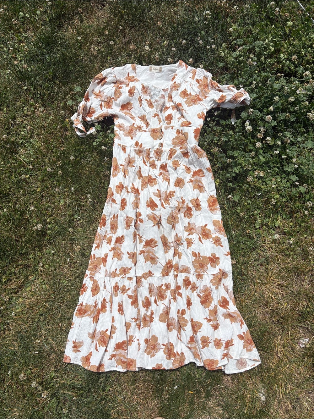 Altar'd State Cream Maxi Dress with Rust Floral Print